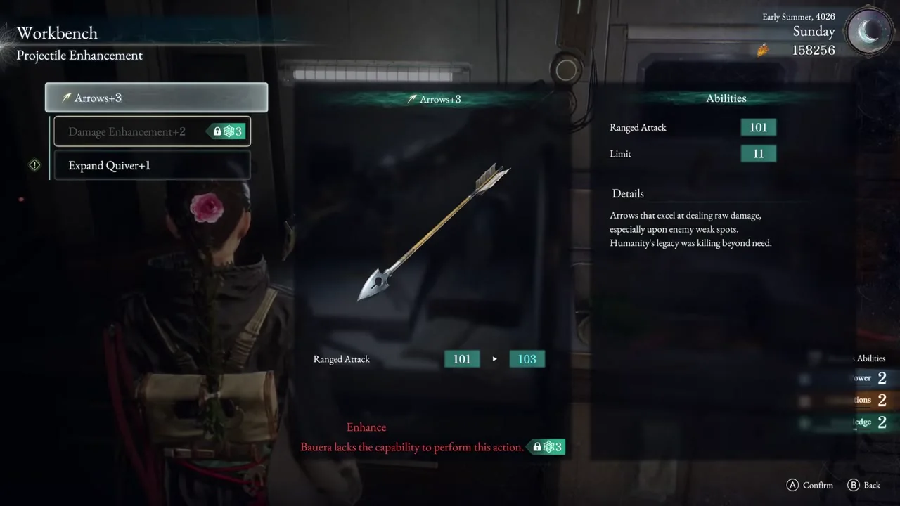 Beast of Reincarnation 装備強化のやり方｜Arrows+2を+3にする確認手順の結果を確認したゲーム画面
